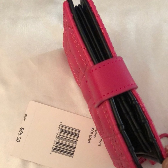 Betsey Johnson Fushia Faux Leather Card Case Wallet & Key Ring Quilted Heart NWT - Picture 14 of 16